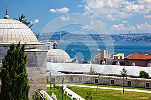 The view of the Bosphorus from the courtyard of Suleymaniye Mosque, Istanbu