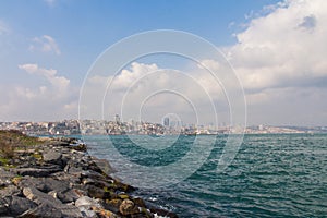 View of the Bosphorus and Istanbul`s Besiktas district on a sunny day. Turkey photo