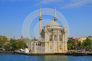 View from the Bosphorus to the Ortakoy Mosque, Istanbul,