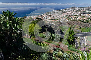 View from Botanical garden of Madeira to Funchal city, Madeira, Portugal