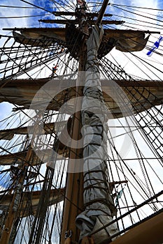 The view from the bottom up along the mizzen mast. Brazilian training tall ship Cisne Branco