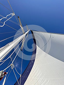 View from the bottom up to the mast with full sail up