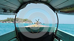 View of Bow and Anchor on Small Old Wooden African Boat Sailing in Indian Ocean