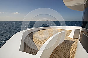 View from bow deck of luxury motor yacht at sea