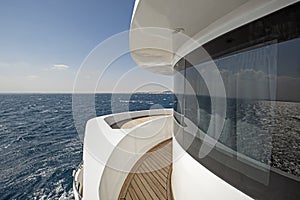 View from bow deck of luxury motor yacht at sea