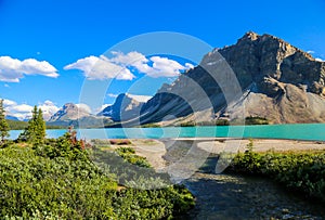 A view of Bow Lake and Crowfoot Mountain in the Canadian Rockies