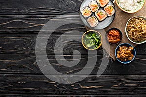 View of bowls with tasty korean