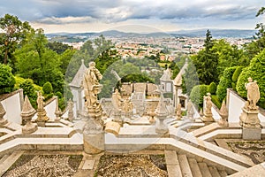 View at the Braga city from stairway Via Sacra of Bom Jesus do Monte sanctuary in Tenoes ,Portugal