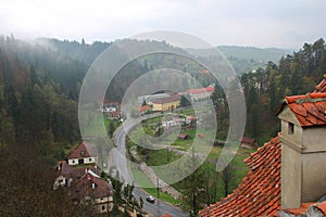 View from Dracula`s Bran Castle in Transylvania Romania