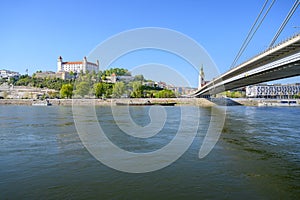 View of Bratislava castle on other bank of Danube river Bratislava, Slovakia