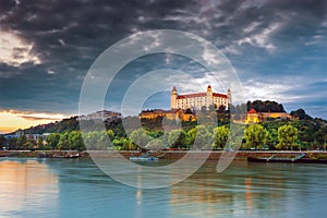 View on Bratislava castle,Parliament and Danube river,Brarislava,Slovakia