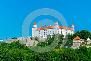 View of the bratislava castle situated on a hill next to the danube river in slovakia...IMAGE