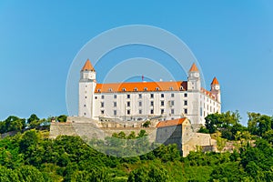 View of the bratislava castle situated on a hill next to the danube river in slovakia...IMAGE