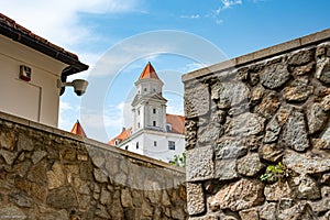 A view of Bratislava Castle, Bratislava, Slovakia on the path up the hill to the castle.