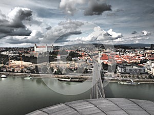 View of Bratislava from the UFO Bridge, Slovakia photo