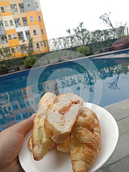 View breakfast in the swimming pool photo