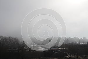 A view of Bregenz city in fog