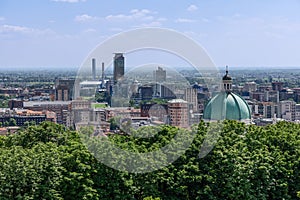 View of Brescia city center with Duomo dome and skyscrapers