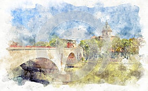 View of the bridge across Tuber in Rome city