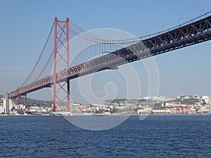 View of the bridge of April 25 in Lisbon, Portugal, Europe photo