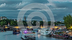 View on the bridge of Jena day to night timelapse, which connects the Champ de Mars gardens and the Trocadero. Paris