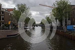 View From The Bridge At The Leidesgracht Canal Seeing The Prinsengracht Canal At Amsterdam The Netherlands 2-9-2022
