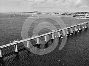 View of the bridge niteroi river black and white, rio de janeiro, brazil