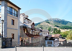 View from the bridge in Potes to the mountains photo