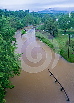 View from a Bridge of Roanoke River at Flooding Stage