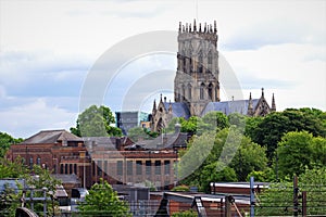 View from the bridge of St George`s Minster and The Hub, Doncaster, South Yorkshire. photo