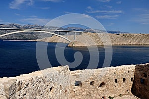 View  on the bridge to the island Pag, Croatia