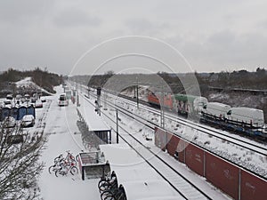 View from bridge to train station