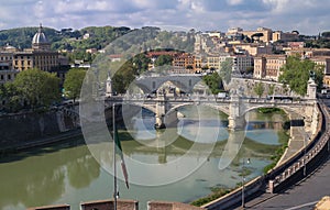 The view of bridge Umberto and cityscape of Rome, Italy.