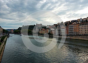 View from the bridge on Vieux Lyon and Presquile photo