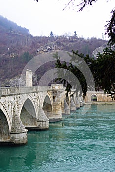 View of the bridge in Visegrad on a cloudy day