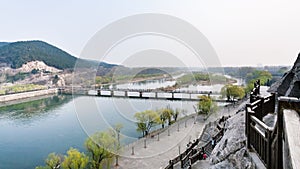 view with Bridge on Yi river and Longmen Grottoes