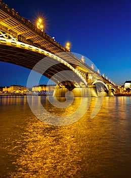 View of bridges in Budapest, Hungary. Old historic buildings, bridges and the Danube River.