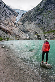 View of Briksdalsbreen glacier and Briksdalselva river (Norway)
