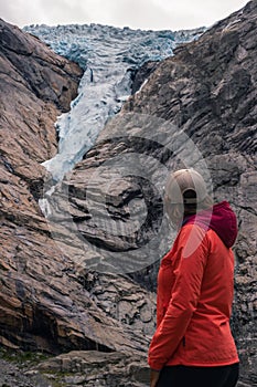 View of Briksdalsbreen glacier and Briksdalselva river (Norway)
