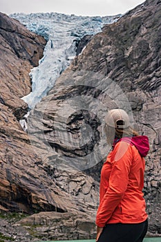 View of Briksdalsbreen glacier and Briksdalselva river (Norway)