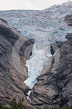 View of Briksdalsbreen glacier and Briksdalselva river (Norway)