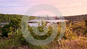 View Of Britannia Bridge carries road and railway across the Menai Straits between, Snowdonia and Anglesey. Wales, United