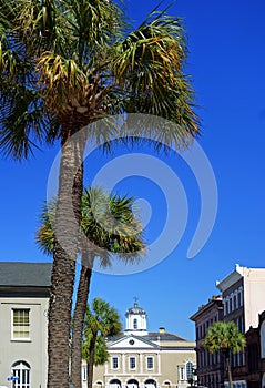 View of Broad Street and The People`s Building, in historic Charleston SC photo