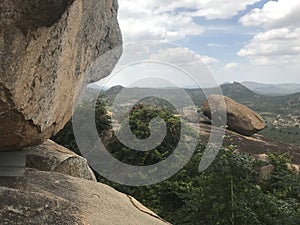 View of broken big stone pieces from rocks