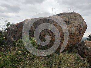 View of broken big stone pieces from rocks