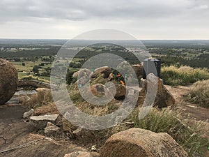 View of broken big stone pieces from rocks