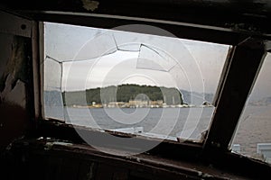 View through a broken window