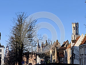 View of Bruges buildings, Brugge, Belgium. Bruges, Belgium. Medieval city