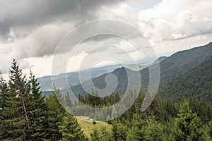 View of Bucegi Mountains,  Bucegi National Park,  Romania, cloudy day, autumn time