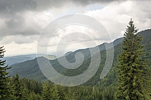 View of Bucegi Mountains,  Bucegi National Park,  Romania, cloudy day, autumn time